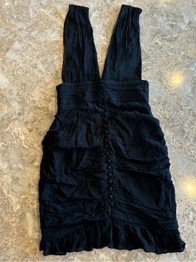 Forever 21 Black Ruched Mini Dress XS Y2K Button Front Going Out Party Dress